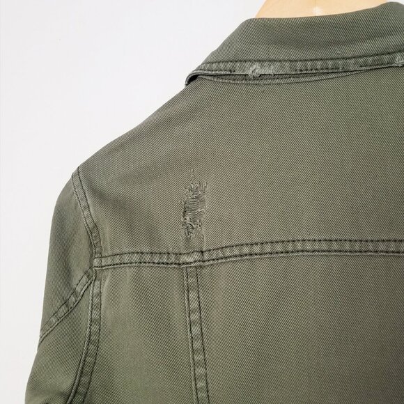 Free People Olive Army Green Distressed Crop Denim Jacket Size 4 100% Cotton - Picture 10 of 15